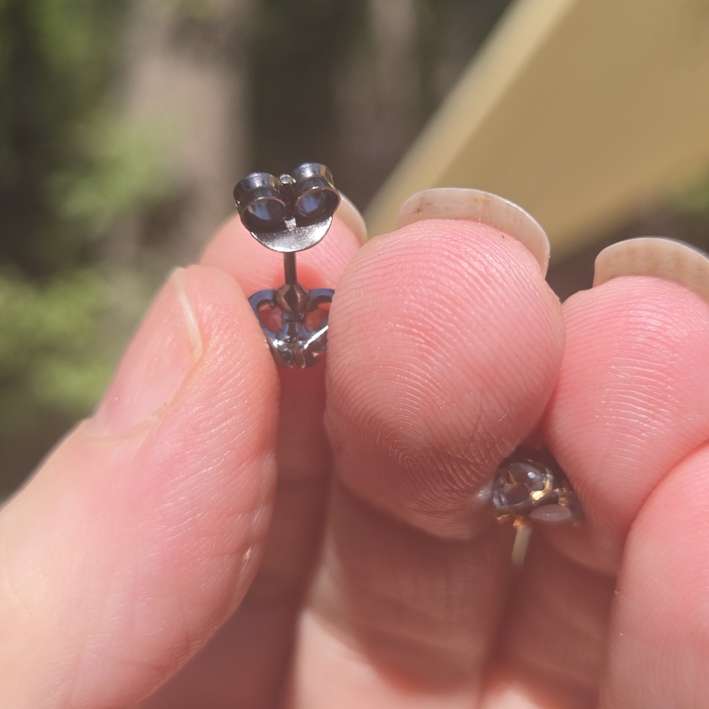 Blue Topaz Natural Sterling Rhodium & Gold Stud Earrings - Picture 8 of 9